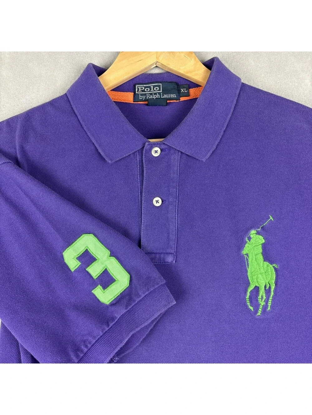 Polo Ralph Lauren Big Pony Polo Shirt Mens XL Purple Green 3 Patch Preppy Casual